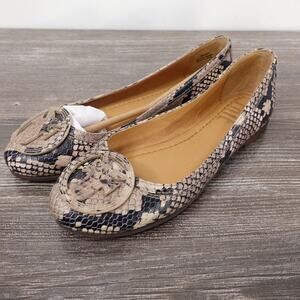 Frye Carson Logo Ballet Shoes Womens Size 6 Taupe Snake Leather Flat Sample